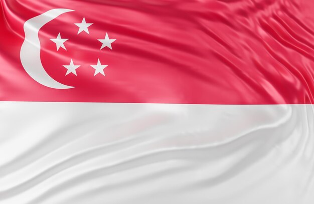 Mooie Singapore vlag Wave close-up op banner achtergrond met kopie ruimte., 3D-model en illustratie.