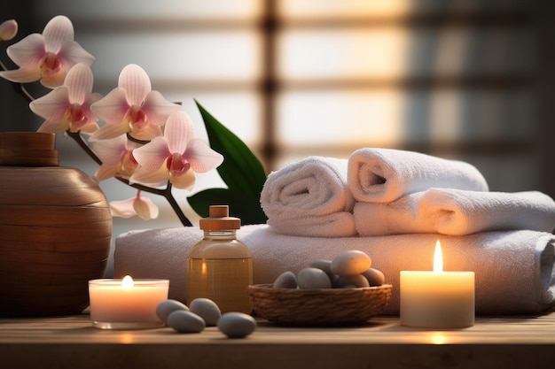 Mooie spa-compositie op massagetafel in wellnesscentrum