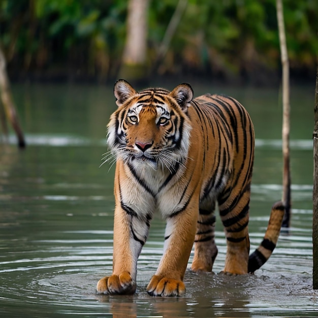 Mooie staande koninklijke Bengaalse tijger in Sundarban van Bangladesh fotografie beeld Ai gegenereerde kunst