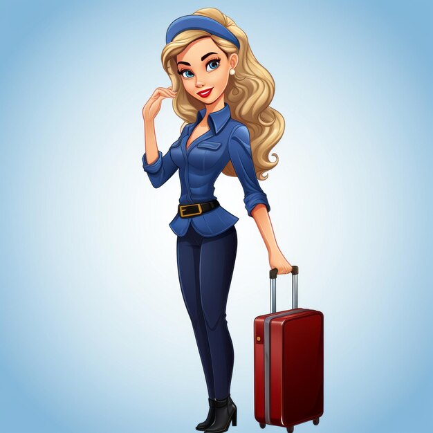 Mooie stewardess in blauwe jurk