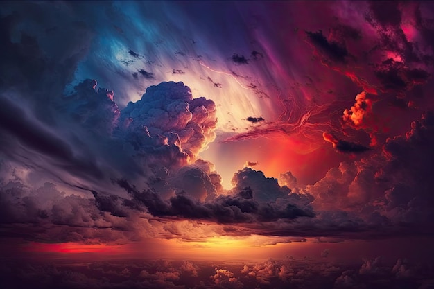 Mooie stormachtige zonsonderganghemel Bewolkte abstracte achtergrond Zonsondergangkleuren