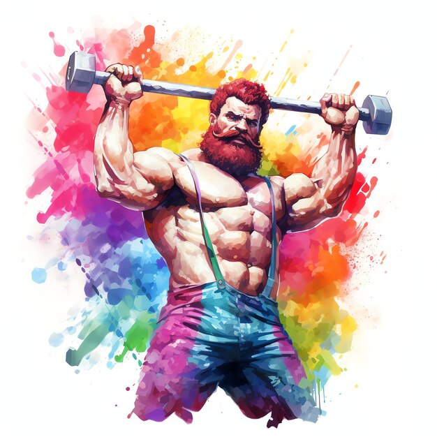 mooie Strongman Hammer aquarel carnaval clipart illustratie