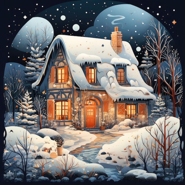 Mooie super kunst illustratie ansichtkaart winteravond minimalisme is een sneeuwbal