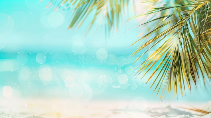 Foto mooie tropische achtergrond met palmbladeren en zand close-up zomer mockup voor presentatie
