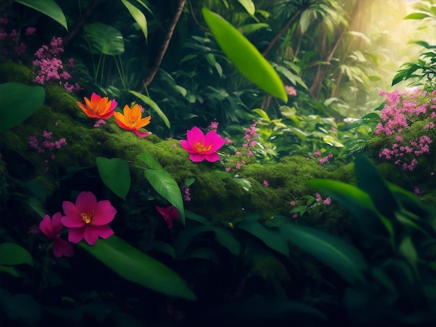 Mooie tropische bloemen in de jungle Generatieve AI illustratie