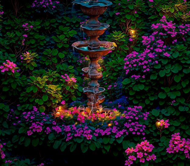 Foto mooie tuin met fontein