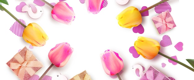 Mooie tulpen Lente natuur achtergrond voor webbanner en kaartontwerp