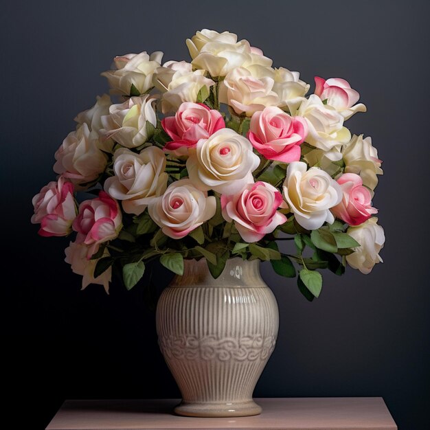 Mooie vaas witte en roze rozen bloemen bloemstukken AI Gegenereerde kunst