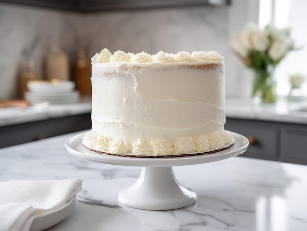 Foto mooie vanila cake op tafel generatieve ai