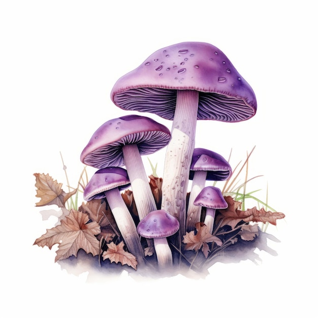 Mooie vector afbeelding met een groep paarse paddenstoelen op een witte achtergrond