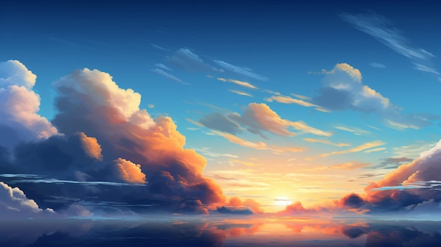 Mooie vectorkunst zonsopgang blauwe hemelhemel met wolken op de achtergrond
