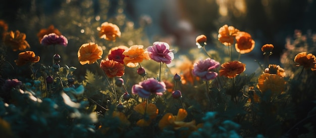 Mooie veelkleurige bloemen Zinnia AI gegenereerde afbeelding