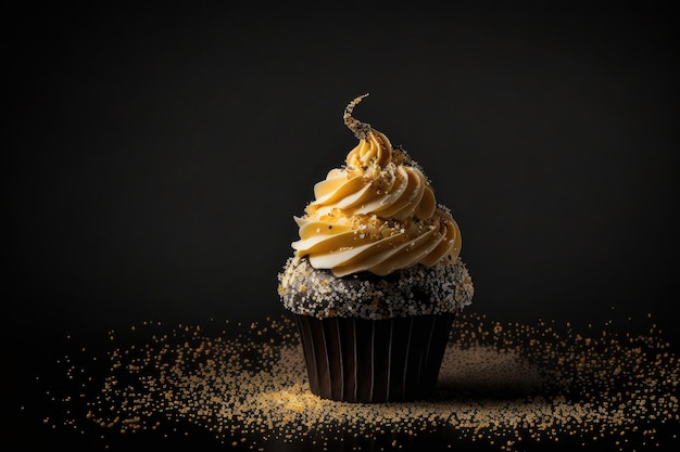 Mooie verjaardag cupcake op een gekleurde achtergrond illustraties Generatieve AI