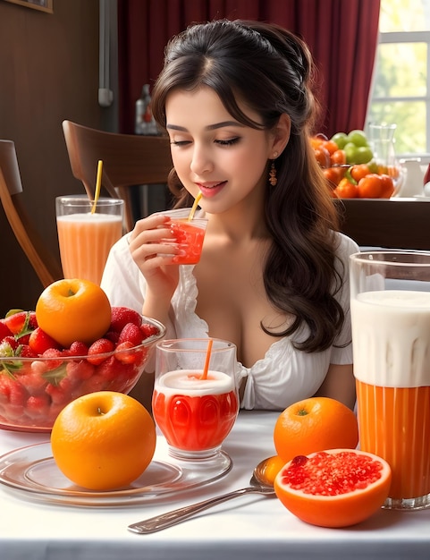 Mooie verschillende soorten fruit die op de eettafel worden bewaard en gegenereerd