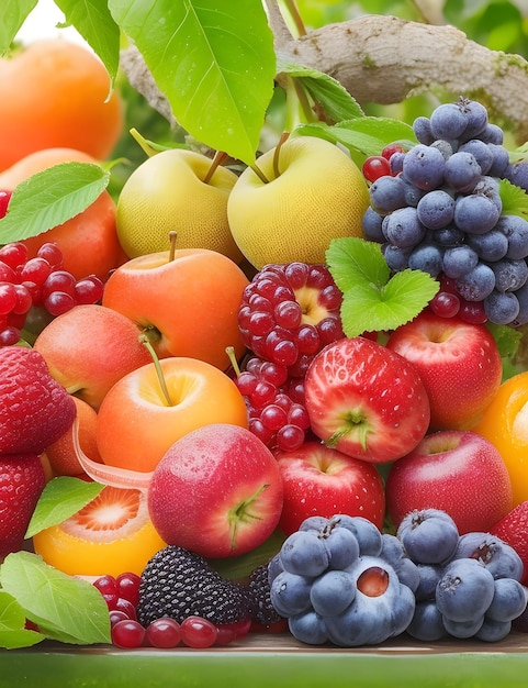 Mooie verschillende soorten fruit die op de eettafel worden bewaard en gegenereerd