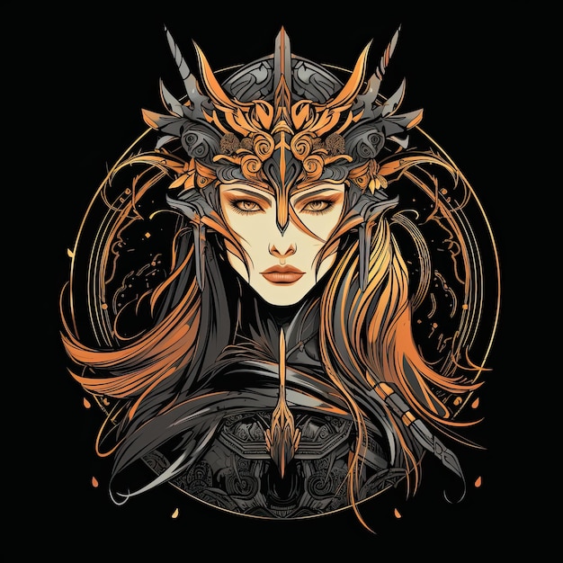 Mooie Viking piekeraar vrouw Tattoo kunst vectorillustratie voor tshirt print ontwerp