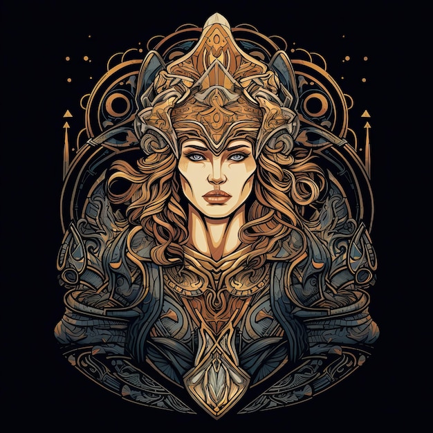 Mooie Viking piekeraar vrouw Tattoo kunst vectorillustratie voor tshirt print ontwerp