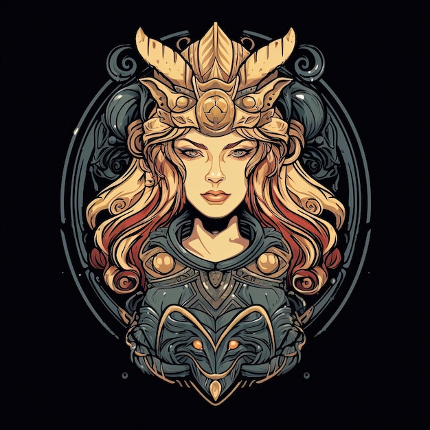 Mooie Viking piekeraar vrouw Tattoo kunst vectorillustratie voor tshirt print ontwerp