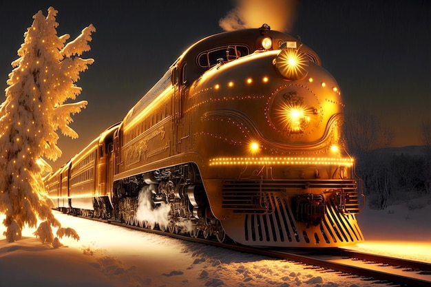 Mooie vintage polar express trein gouden kleur met zaklampen