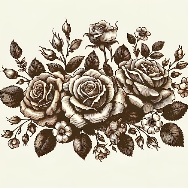 Mooie vintage roos illustratie boeket sticker Modieus sjabloonontwerp