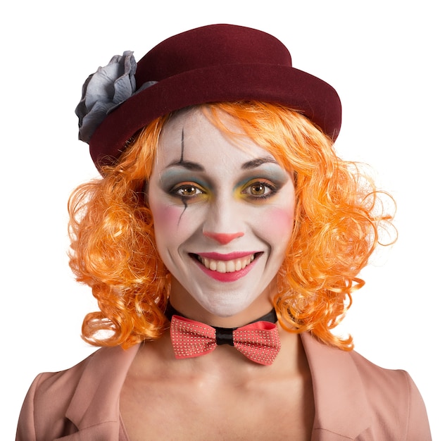 Mooie vintage vrouw clown glimlachend en extravagant