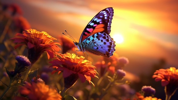 Mooie vlinder bij zonsondergang.