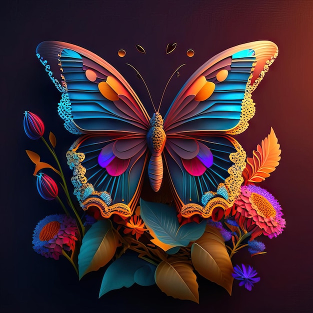 Foto mooie vlinder in 3d illustratie