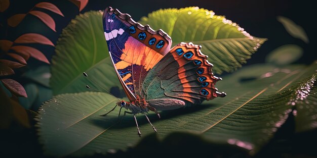 Mooie vlinder op blad gegenereerd door AI