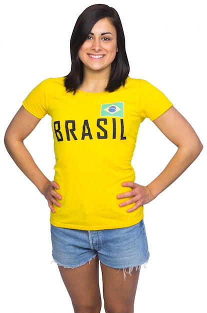 Mooie voetbalventilator in de t-shirt van Brazilië