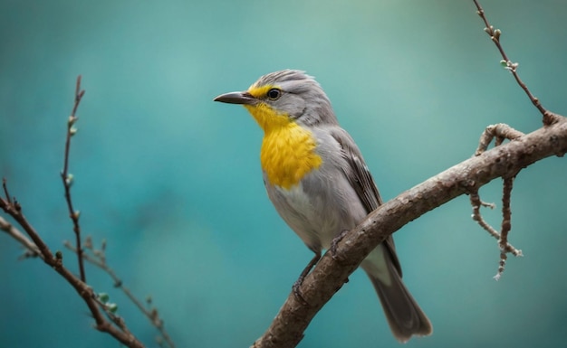 Mooie vogel die op een tak zit met bladfoto