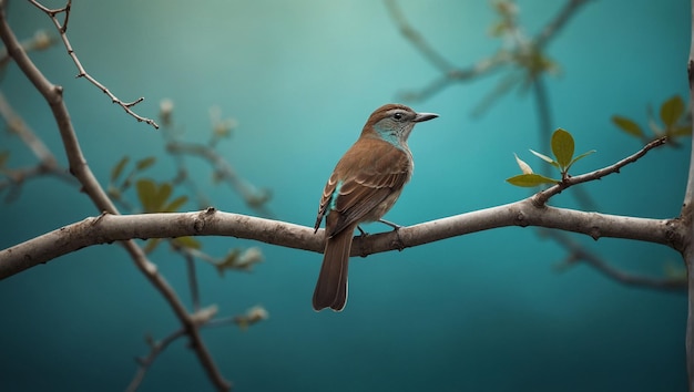 Mooie vogel die op een tak zit met bladfoto