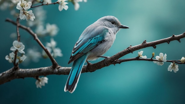Mooie vogel die op een tak zit met bladfoto