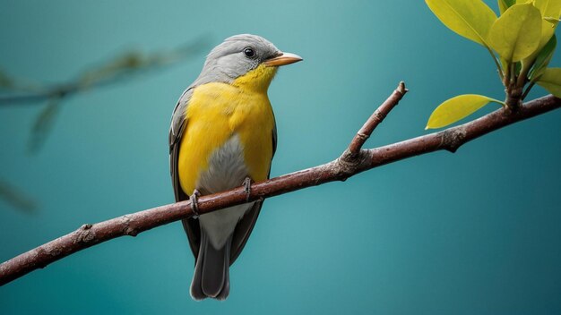 Mooie vogel die op een tak zit met bladfoto