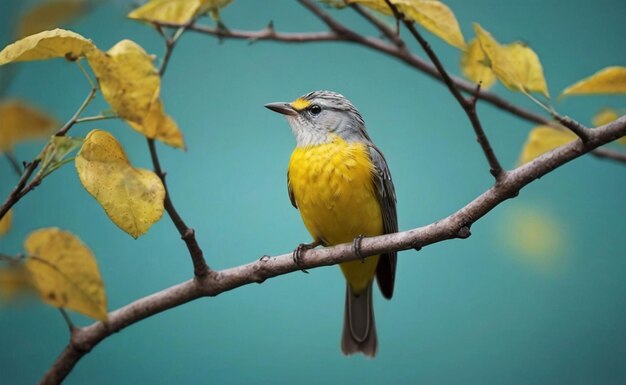 Mooie vogel die op een tak zit met bladfoto