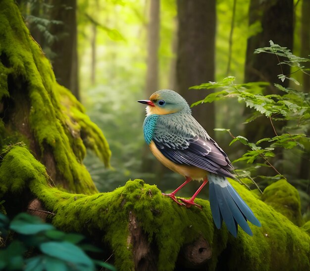 Foto mooie vogel in het bos met groene boom