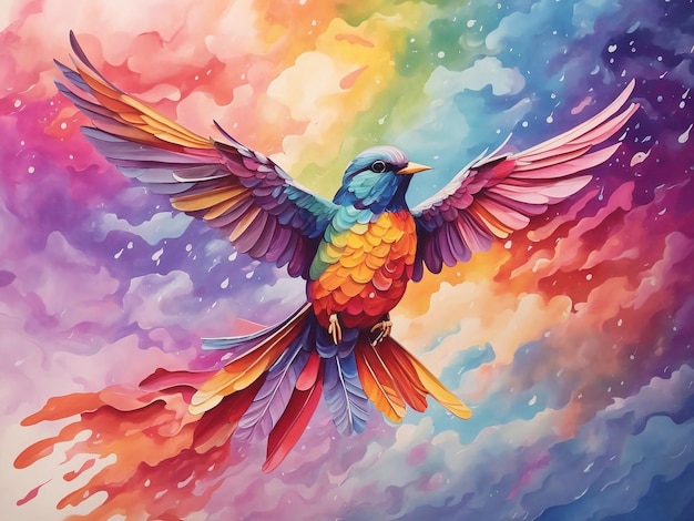 Mooie vogel vliegen kleurverloop schilderij
