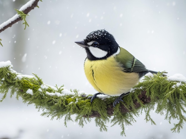 mooie vogel zittend in de late herfst in het park op een tak van een berk in de sneeuw