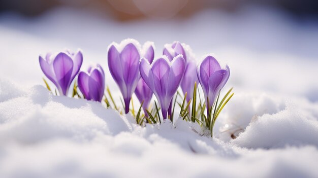 Mooie voorjaarsbloemen in de sneeuw.