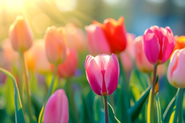Mooie voorjaarsnatuur achtergrond met tulpenbloemen selectieve focus levendige kleuren