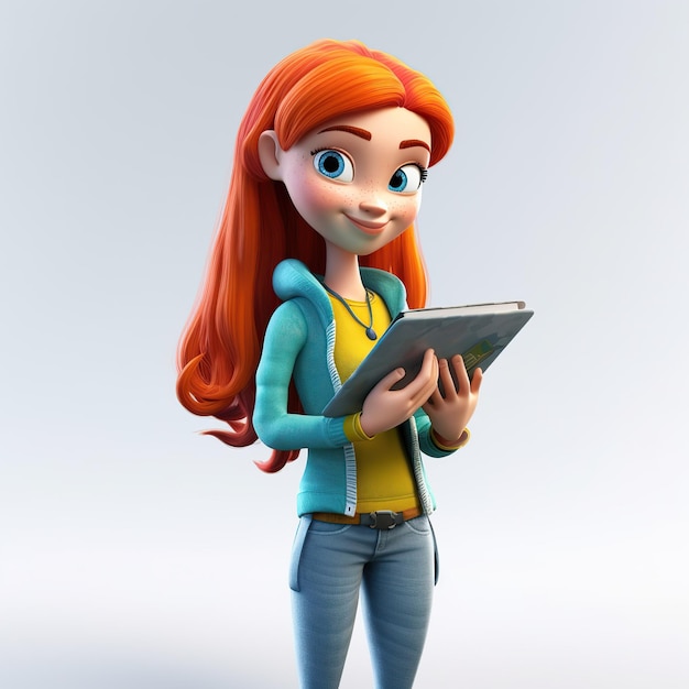 Mooie vrolijke jonge vrouw glimlach holding tablet computer pc geïsoleerd op een witte achtergrond