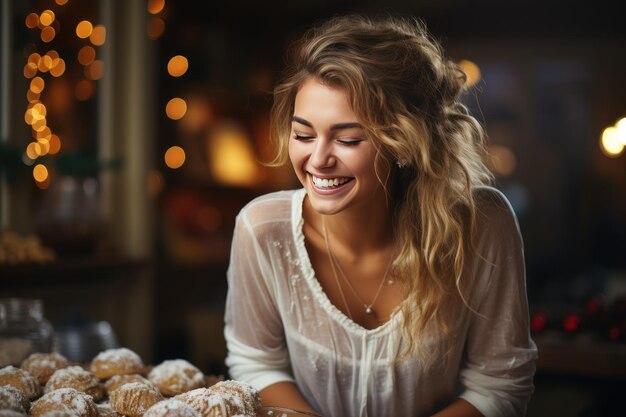 Mooie vrouw bakt heerlijke en gezonde vakantiesnoepjes