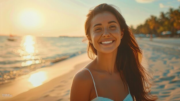 Foto mooie vrouw close-up gelukkig prachtig gezicht charmant beeld ai gegenereerd