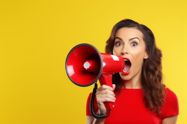 Mooie vrouw die op magaphone spreekt