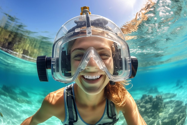 Mooie vrouw duikt met snorkel en masker reisconcept