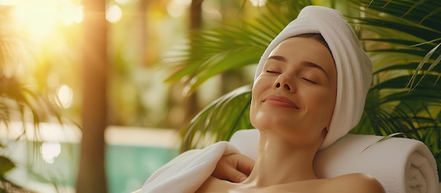 Mooie vrouw geniet van een ontspannende spa-massage in een spa-resort of hotel