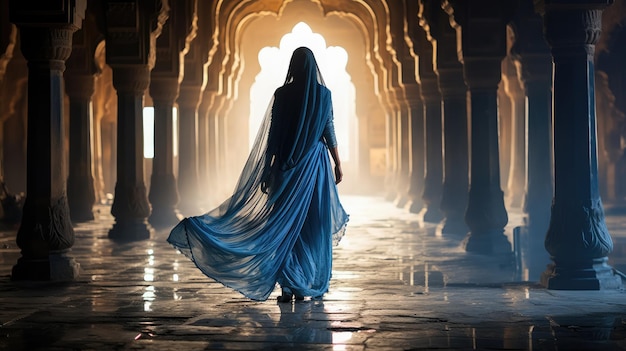 Mooie vrouw in sari binnen Islam Mosque-mannequin Gemaakt met generatieve Ai-technologie
