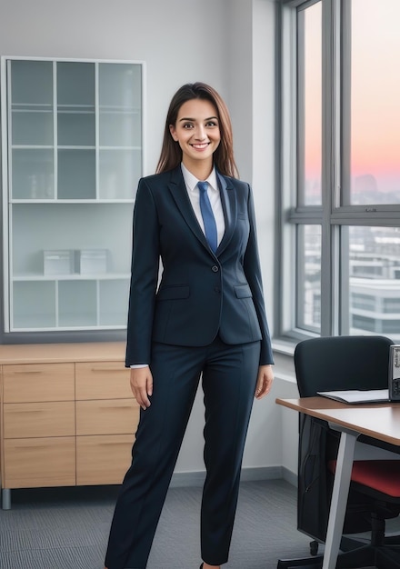 Mooie vrouw in zakelijke kleren op het kantoor Generatieve AI