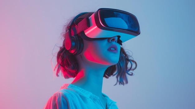 mooie vrouw met 3D VR bril op de geïsoleerde achtergrond