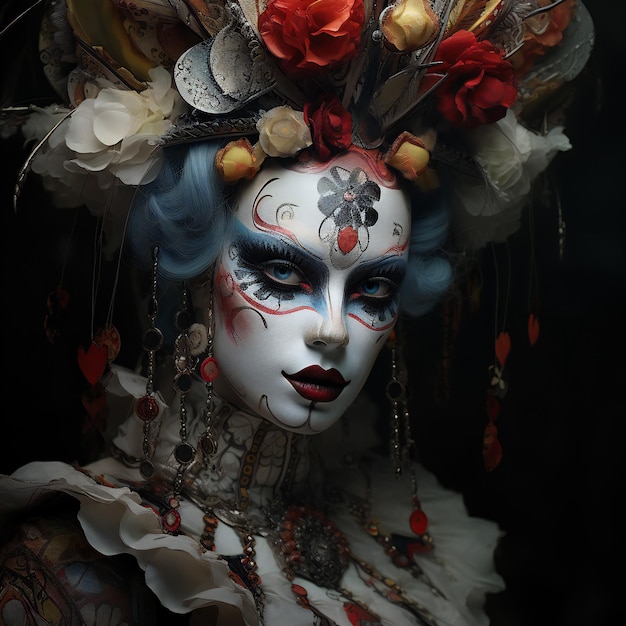 Mooie vrouw met de make-up van de suikerschedel Dia de los muertos Day of The Dead Halloween