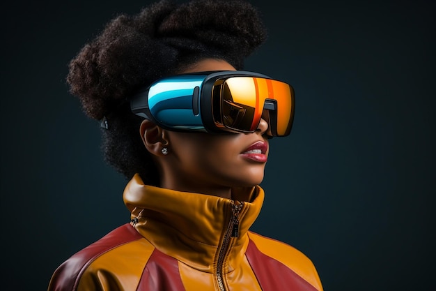 Mooie vrouw met een VR-bril Technologie digitaal Futuristisch apparaatinnovatieconcept